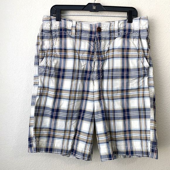 Abercrombie Fitch Shorts Mens Size 32 Cargo Plaid Button Fly Utility Heavy Vtg